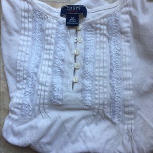 White 3/4 sleeve with ruffled chest